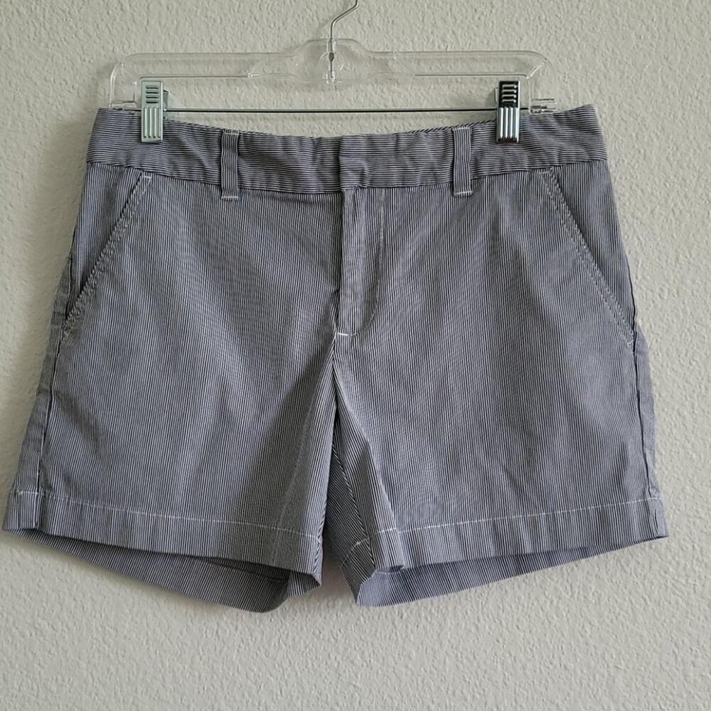 TOMMY HILFIGER Shorts Striped Chino 9" Rise 5" Inseam High Waisted Size 6 Navy